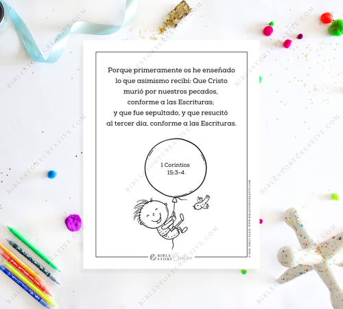 1 Corintios 15:3-4 | Spanish Bible Verse Printable Coloring Page for Kids | RV 1960 Sunday School Scripture | PDF Digital Download Printable