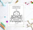 1 John 4:8 | Bible Verse Printable Coloring Page for Kids | KJV Sunday School Scripture | PDF Digital Download Printable