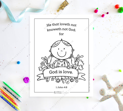 1 John 4:8 | Bible Verse Printable Coloring Page for Kids | KJV Sunday School Scripture | PDF Digital Download Printable